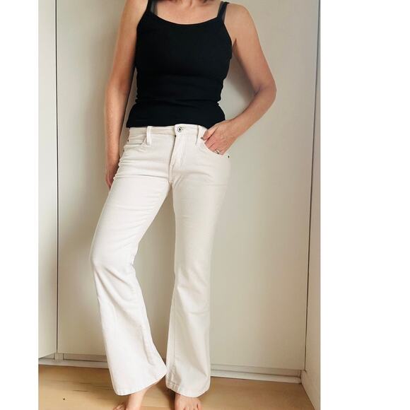 Y2K Low Rise Corduroy Flared Pants Off White Size 29 low Fit Wide legs Fall - Picture 1 of 10